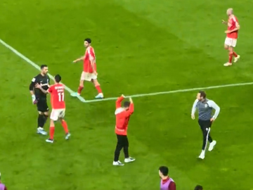 Adepto do Benfica entra no relvado e Di María tem de segurar Adán (vídeo)