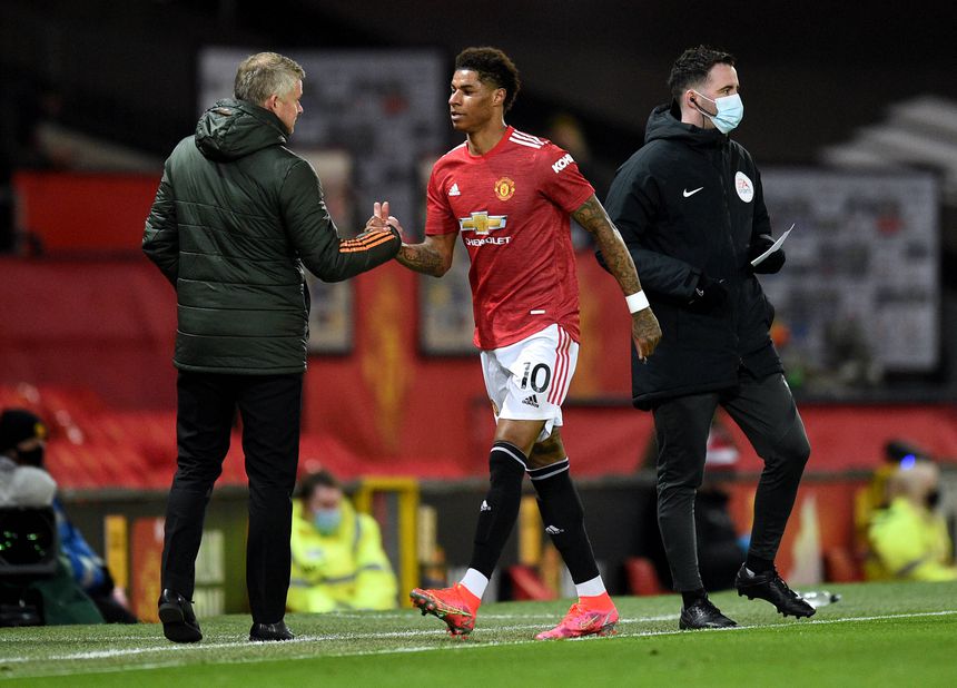 Ole Gunnar Solkjaer, ex-treinador do Manchester United, e Marcus Rashford