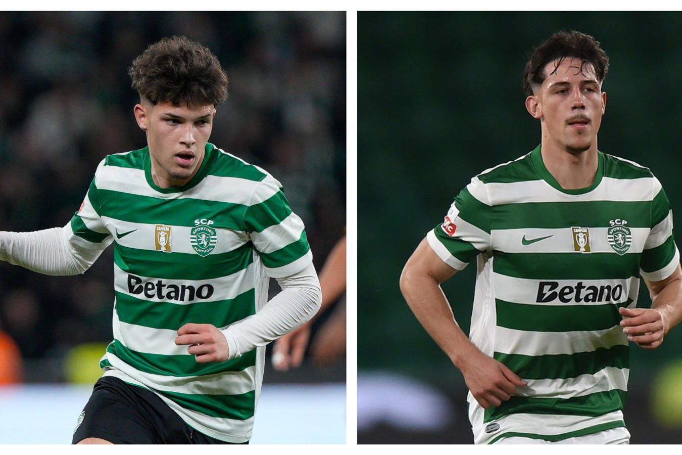 Flávio Gonçalves, extremo de 18 anos, e Rafael Nel, avançado de 20 - Fotos: IMAGO e MIGUEL NUNES