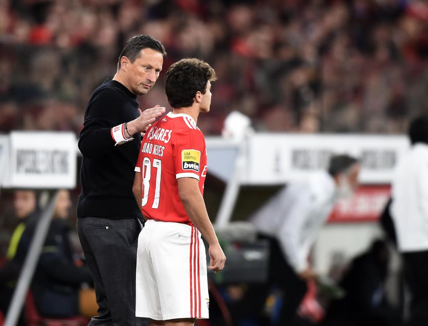 Roger Schmidt e João Neves no Benfica (foto: André Alves)