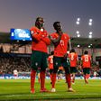Quenda e Roger a festejarem um dos quatro golos de Portugal sub-21 na primeira parte