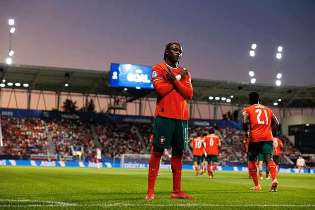 Geovany Quenda a celebrar o bis pelos sub-21 de Portugal