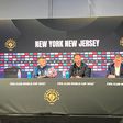 Martín Anselmi na sala de imprensa do MetLife Stadium, em Nova Jérsia, na antevisão ao duelo com o Palmeiras (Foto: A BOLA)
