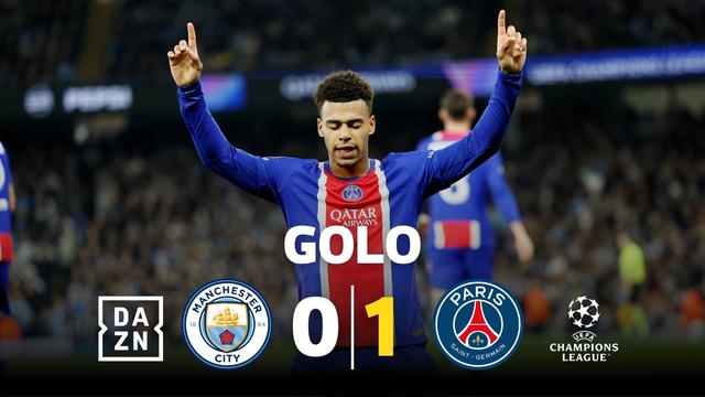 Que finalização! Doué abriu assim o marcador no Etihad contra o Manchester City