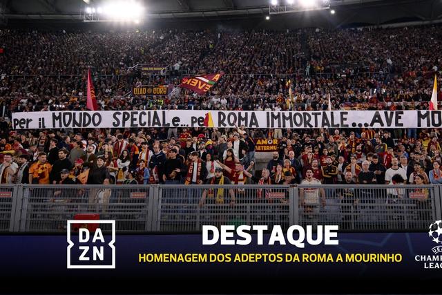 Isto é bonito: adeptos da Roma homenageiam Mourinho e o treinador retribui
