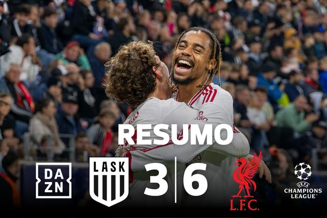 Nove golos e Barcola em grande no LASK-Liverpool (resumo)