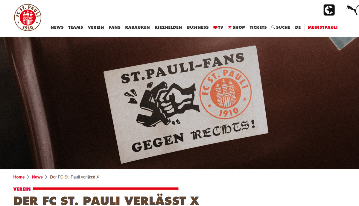 St. Pauli deixa rede social 'X' por ser uma «máquina de ódio»