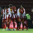 Os jogadores do Aves SAD festejam o golo de Tomané - Foto: MANUEL FERNANDO ARAÚJO/LUSA