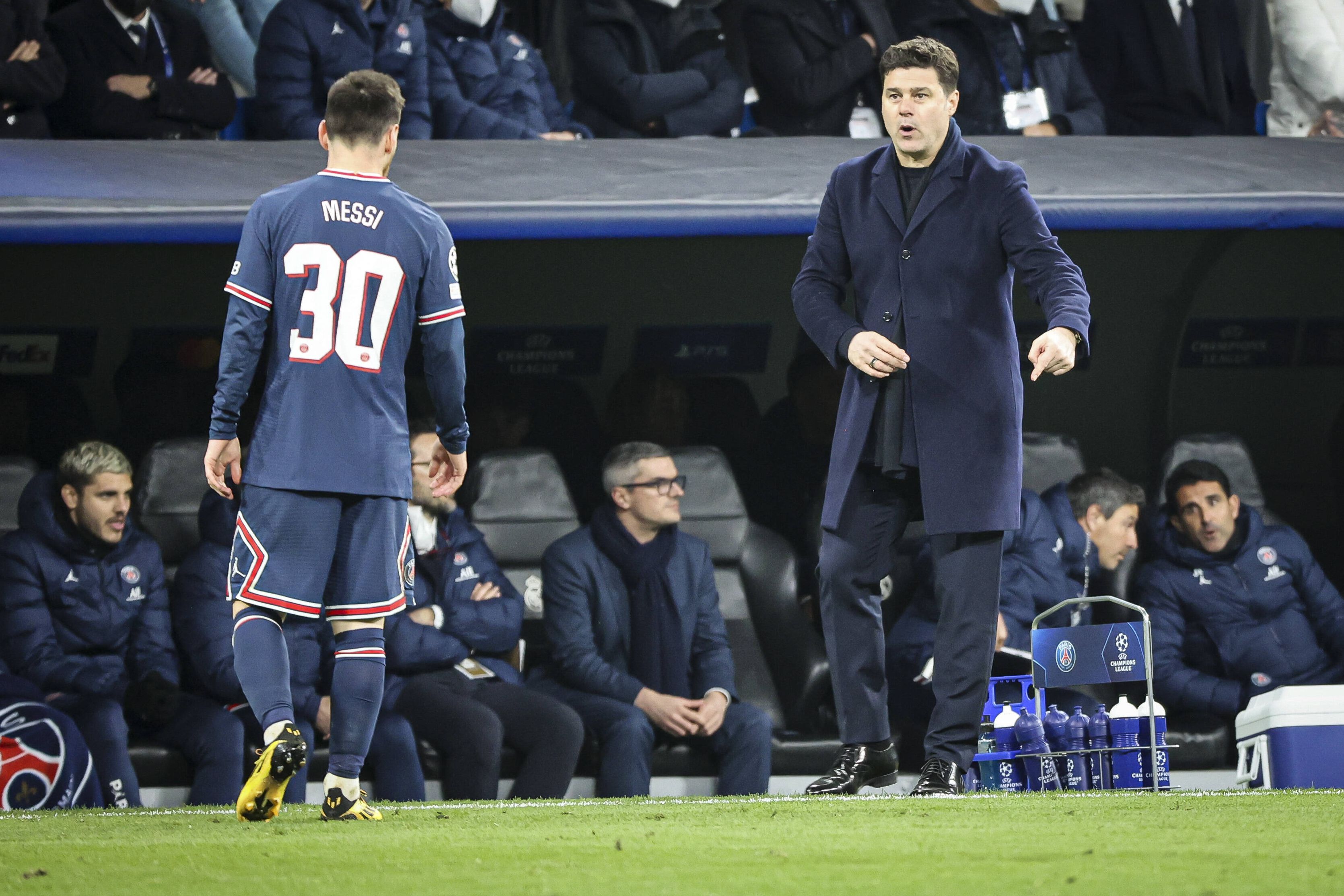 Messi e Pochettino durante passagem pelo PSG