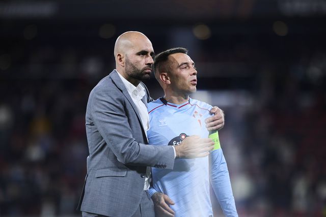 Claudio Giráldez e o veterano goleador do Celta, Iago Aspas
