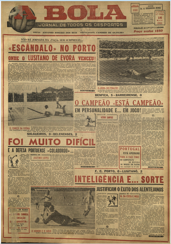Há 70 anos os eborenses eliminavam o FC Porto da Taça de Portugal com 2-0 fora de casa