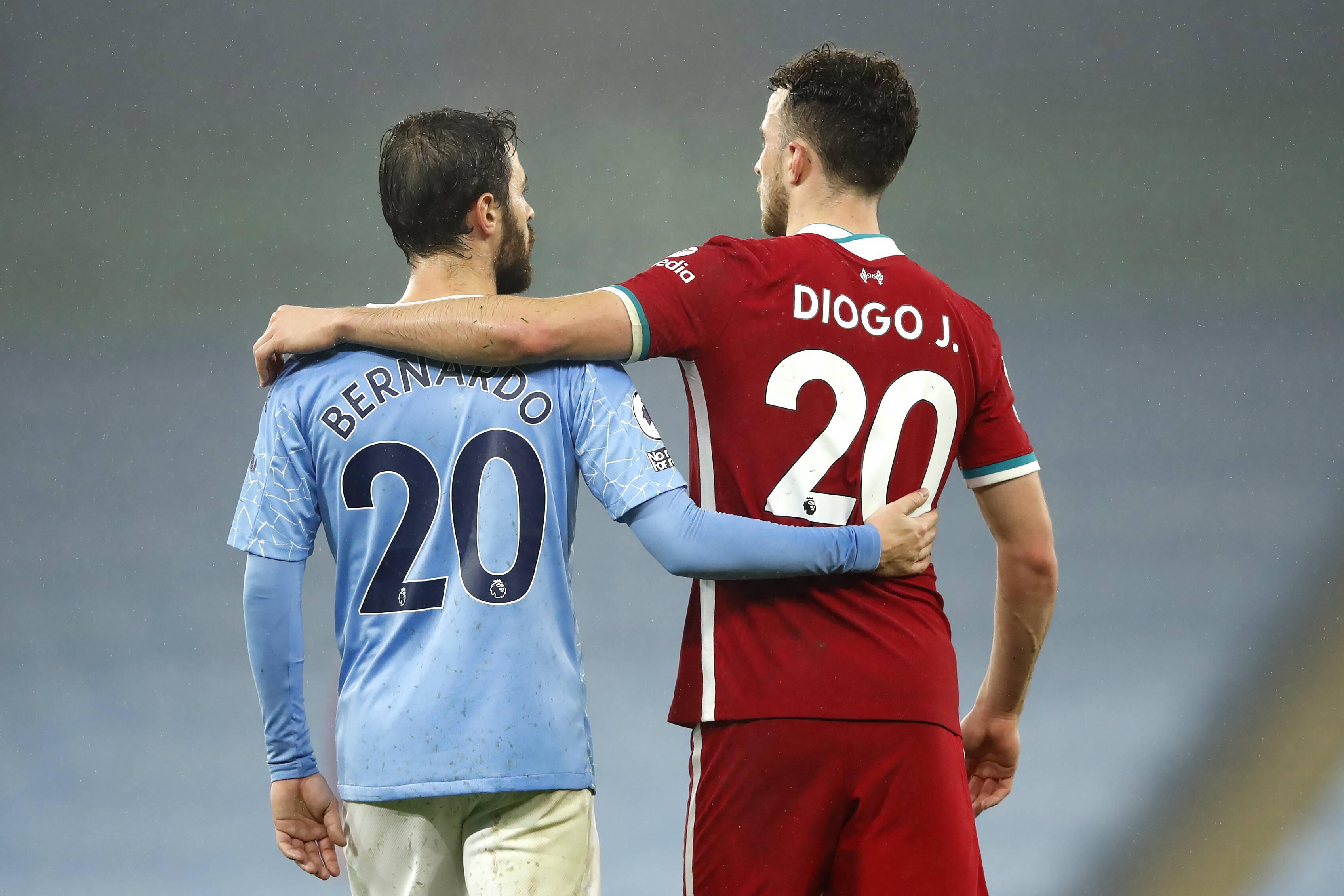 Bernardo Silva e Diogo Jota, ambos o número 20 dos seus clubes ingleses