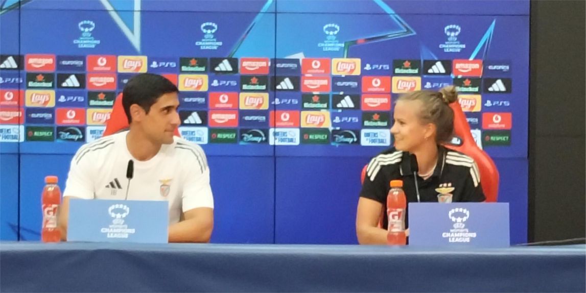 Ivan Baptista e Anna Gasper unidos pelo objetivo de conduzir o Benfica a uma noite de gala frente ao Arsenal, detentor do título na 'Champions' feminina. Foto: D.R.