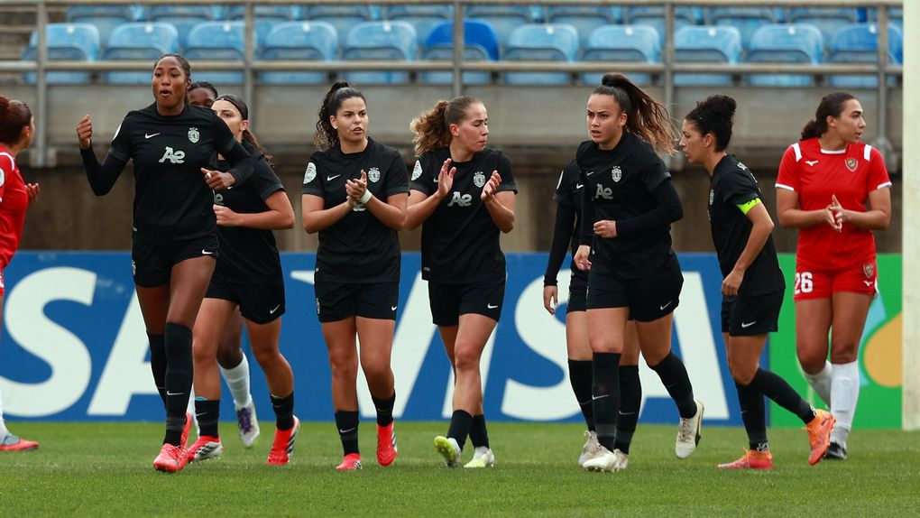 O Sporting festejou a primeira vitória na Taça da Liga feminina, frente ao Damaiense - foto: Sporting