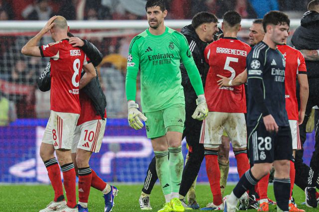 Thibaut Courtois deu os parabéns a Trubin pelo golo no Benfica-Real Madrid