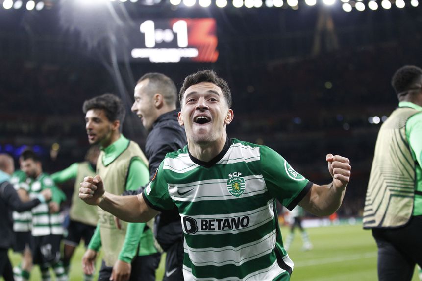 Pedro Gonçalves festeja a qualificação dos leões em Londres, jogo no qual marcou um golo inesquecível, com um remate do meio-campo