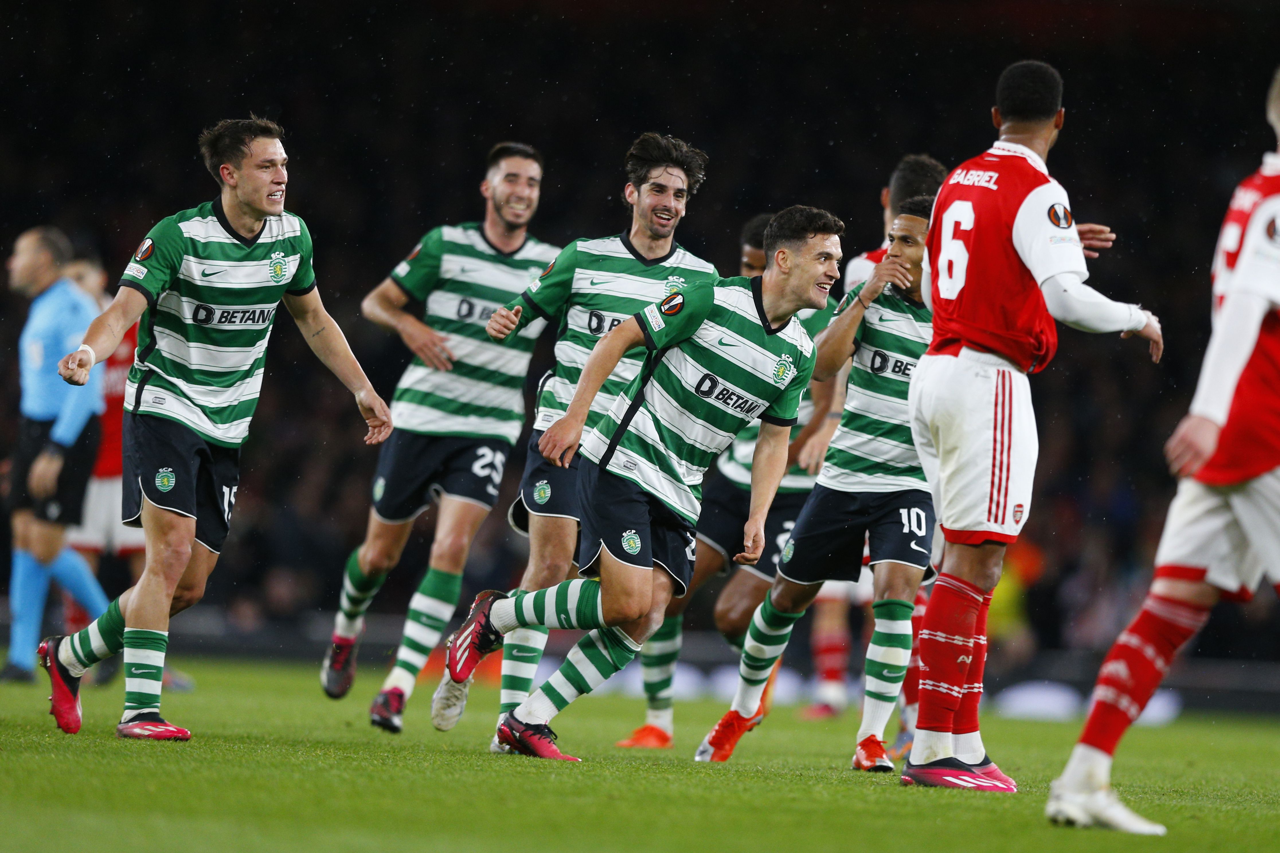 Arsenal-Sporting (1-1, 3-5 g.p.) - 2.ª mão dos oitavos da Champions - 16 de março de 2023 - Após o empate da primeira mão em Alvalade, a equipa então liderada por Amorim empatou no Emirates e ganhou nos penáltis, seguindo para os quartos - Foto: A BOLA