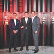 Marco Silva entre o diretor-geral Mário Branco e o presidente Rui Costa — Foto: SL BENFICA