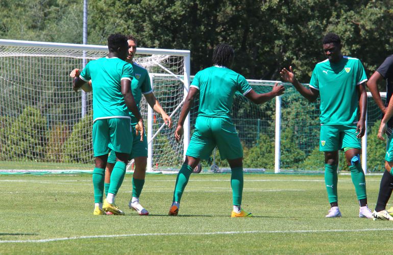 Festejos auriverdes após o tento apontado por Tiago Manso (Foto: Tondela)