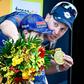 Tim Merlier e o filho Jules no pódio em Chalon-sur-Saône