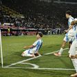 Silvetti festeja golo que apurou a Argentina para a final do Mundial sub-20, após assistência de Prestianni - Foto: OSVALDO VILLARROEL/EPA