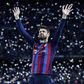 Piqué, com a camisola do Barcelona, agradece de braços levantados