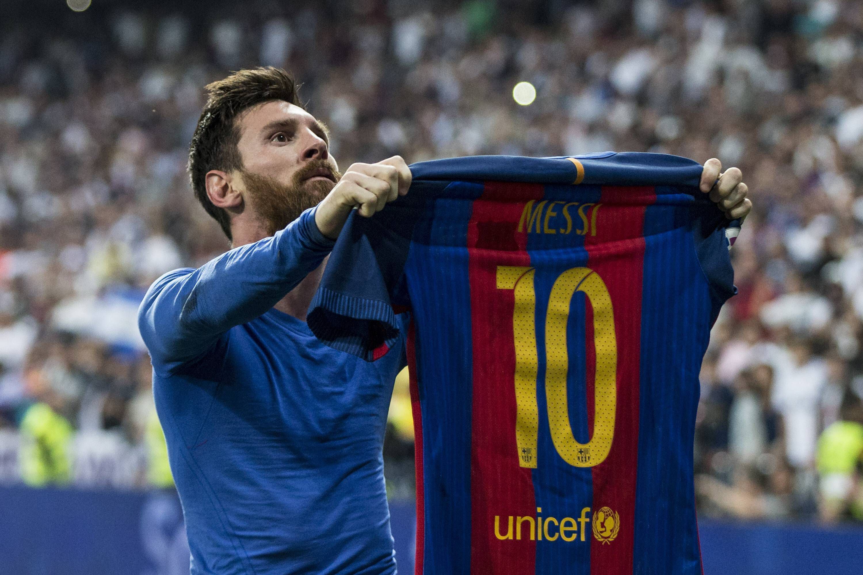 Messi festeja no Bernabéu frente ao Real Madrid