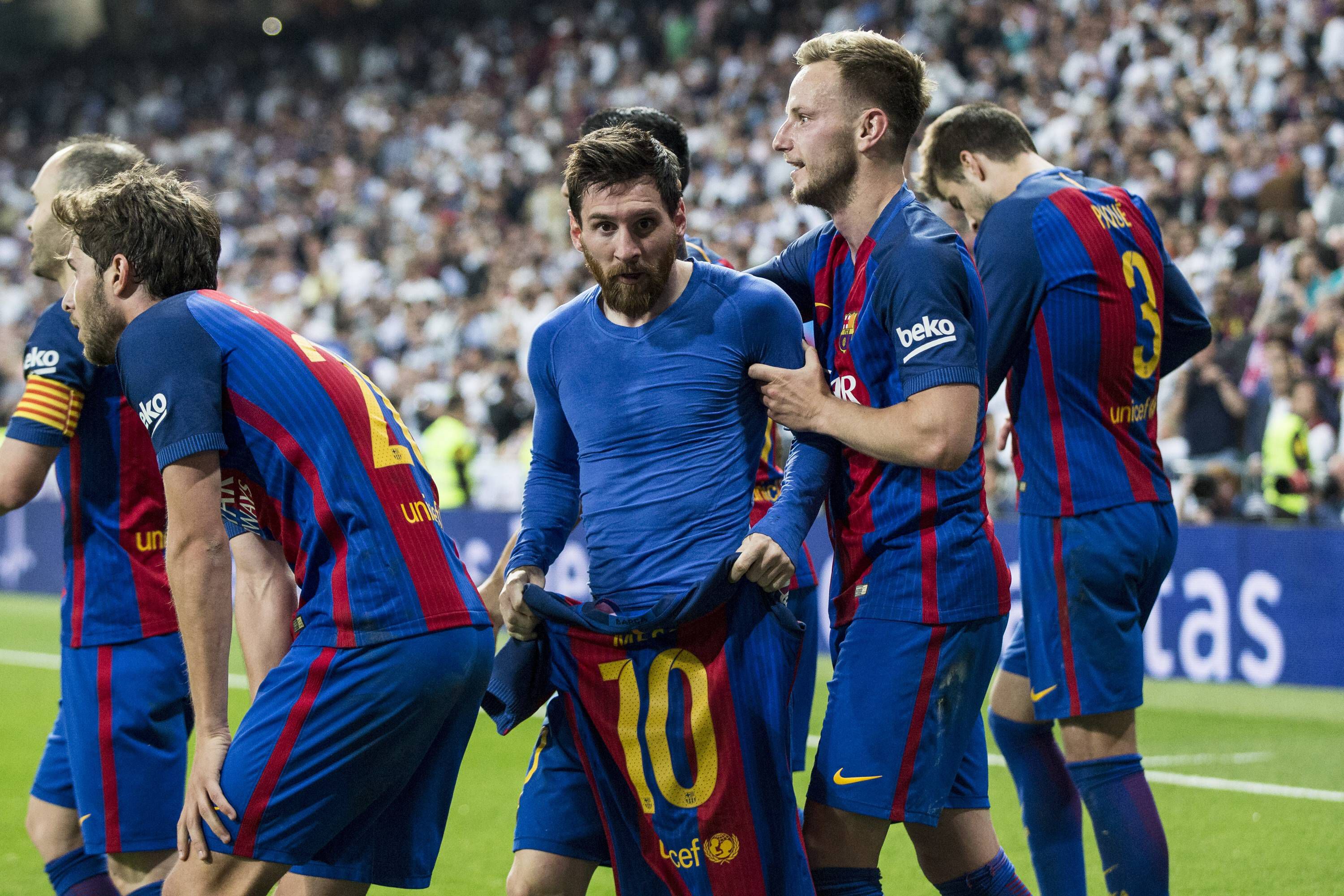 Messi festeja no Bernabéu frente ao Real Madrid