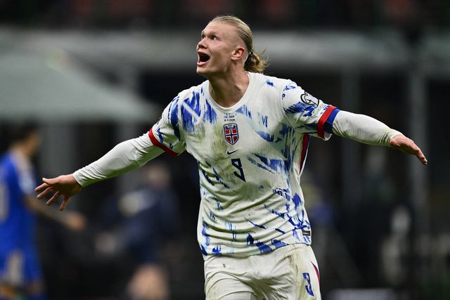 Erling Haaland celebra golo marcado pela Noruega (IMAGO)