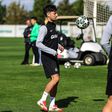 Biel, reforço de inverno do Sporting, durante o treino desta segunda-feira em Alcochete