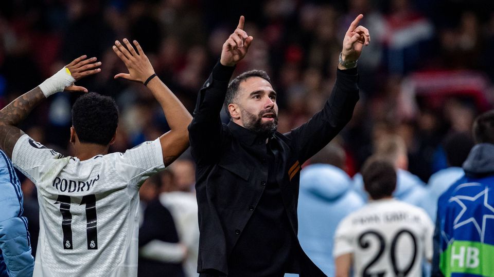 Daniel Carvajal a festejar o apuramento do Real no Metropolitano