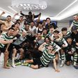 A festa dos leões no balneário após garantirem presença nos quartos de final da Champions - Foto: Sporting CP
