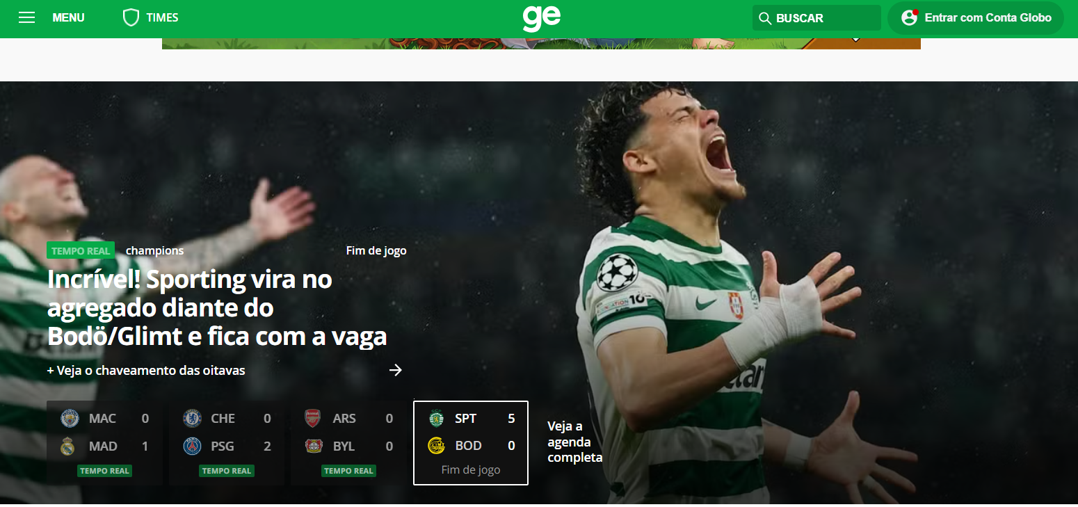 Globoesporte: Sporting vira no agregado diante do Bodo/Glimt