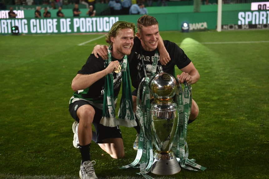 Sporting, campeão nacional 2024/25: Hjulmand e Gyokeres (foto: Miguel Nunes)