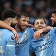 Bernardo Silva e a armada lusa do Man. City a festejar um golo com Gvardiol