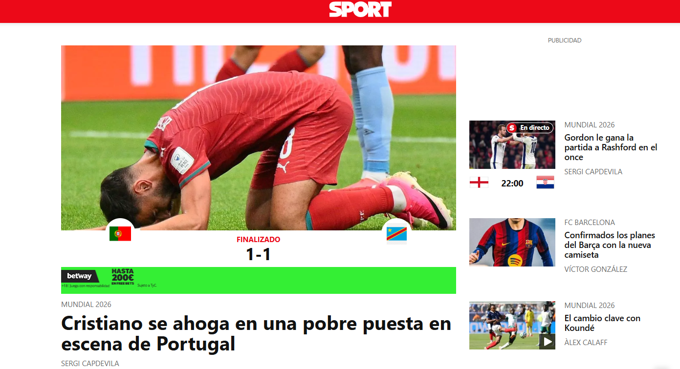 Sport - Ronaldo afoga-se na má exibição de Portugal