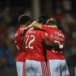Jogadores do Benfica festejam golo - Foto: Miguel Nunes