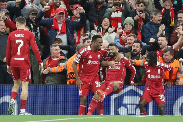 Salah festeja o segundo golo do Liverpool frente ao Atlético Madrid (FOTO IMAGO)