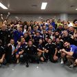 Festa no balneário do Qarabag depois de bater o Benfica (X/Qarabag)