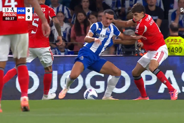 O lance entre o central do Benfica e o avançado do FC Porto