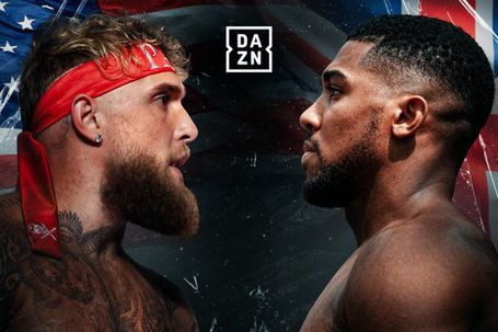 Jake Paul à esquerda e Anthony Joshua à direita - X da DAZN Boxing