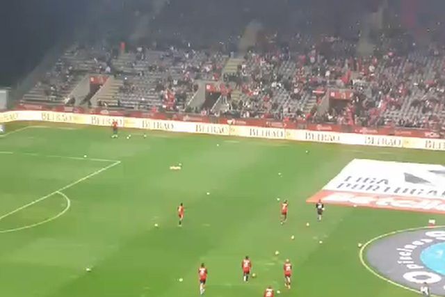 A entrada do Benfica para o aquecimento