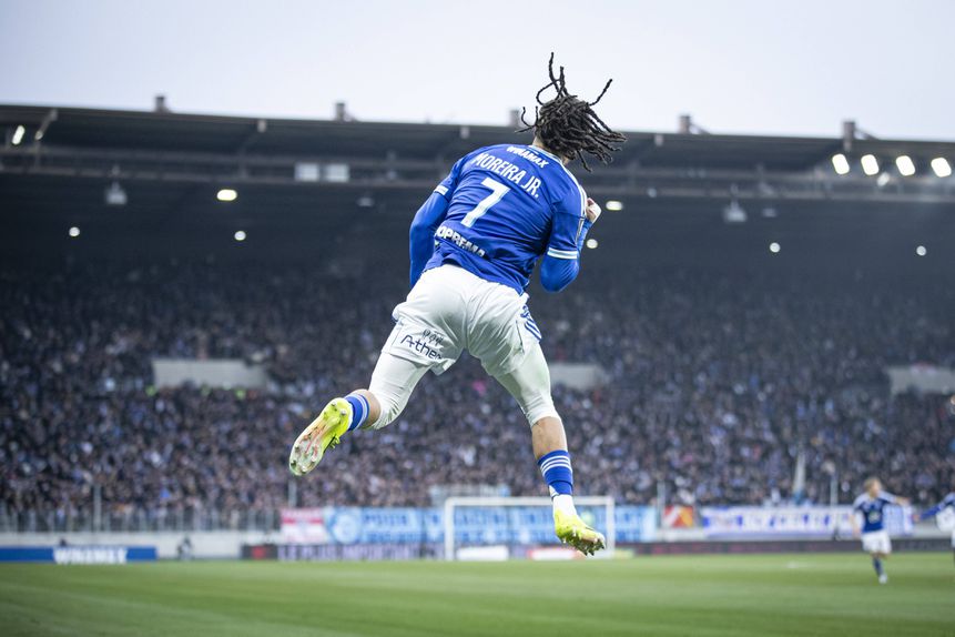 Diego Moreira a celebrar o seu segundo golo em 2026 pelo Estrasburgo