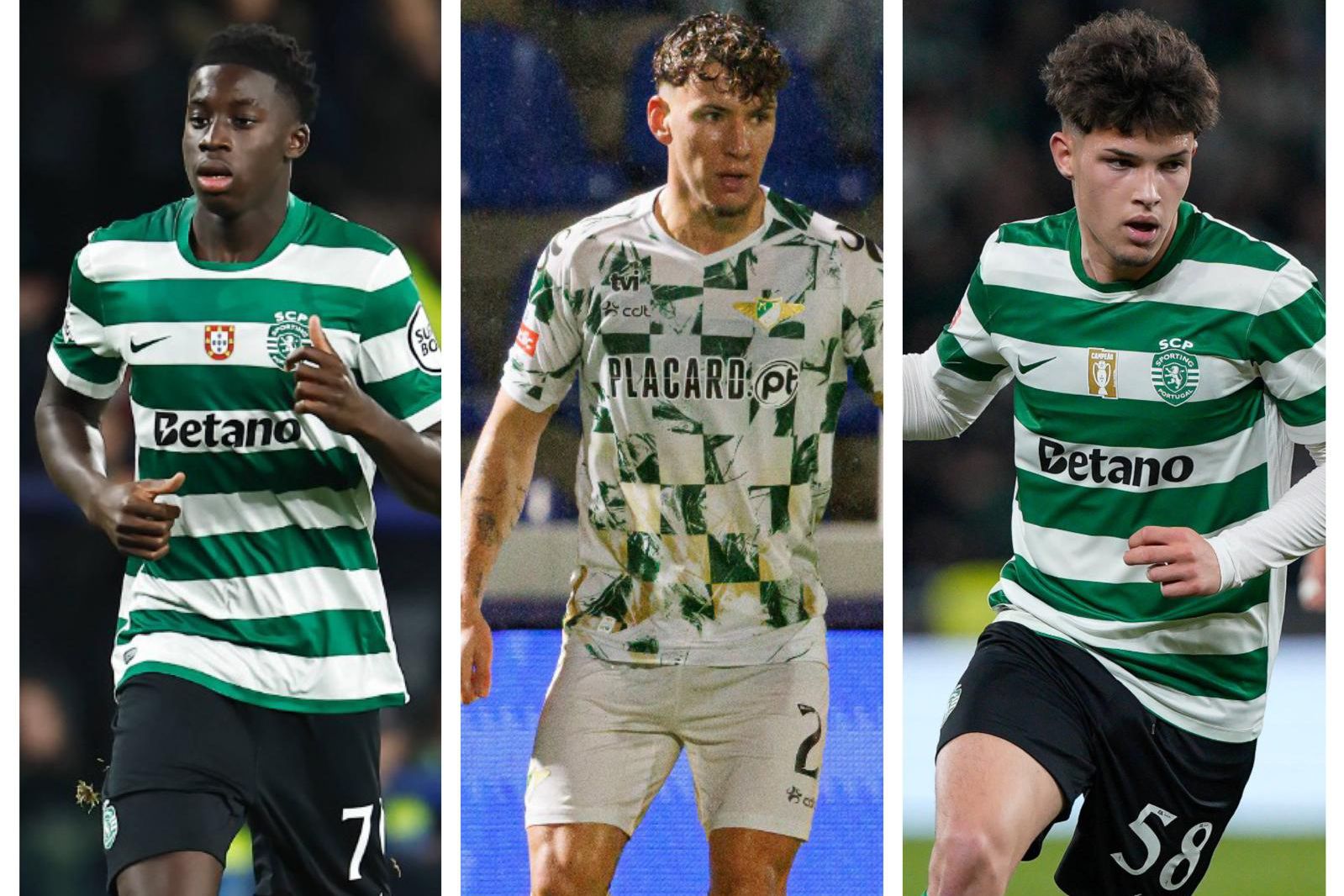 Salvador Blopa, ala de 18 anos; Diogo Travassos, lateral/extremo de 21; Flávio Gonçalves, extremo de 18 - Fotos: IMAGO