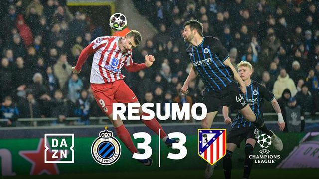Seis golos e emoção até ao final: Atlético Madrid empata em Bruges (resumo)