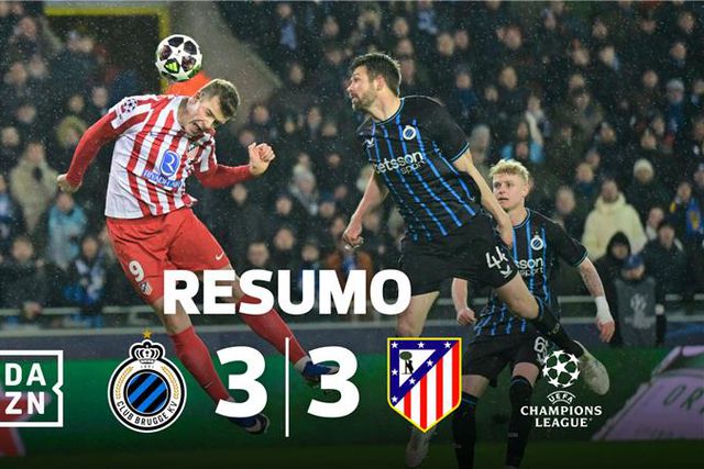 Seis golos e emoção até ao final: Atlético Madrid empata em Bruges (resumo)