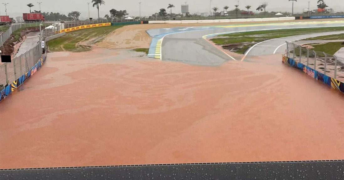 Goiânia está a ser afetada por fortes chuvas e o Autódromo Ayrton Senna não é exceção. Foto X