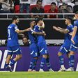 Jogadores do Al Hilal a celebrarem um golo de Cancelo