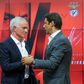 O cumprimento entre José Mourinho e Rui Costa na apresentação do novo treinador do Benfica - Foto: José Sena Goulão/Lusa