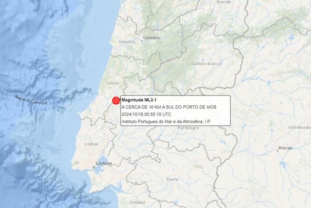 Sismo de magnitude 3,1 registado a sul de Porto de Mós de madrugada